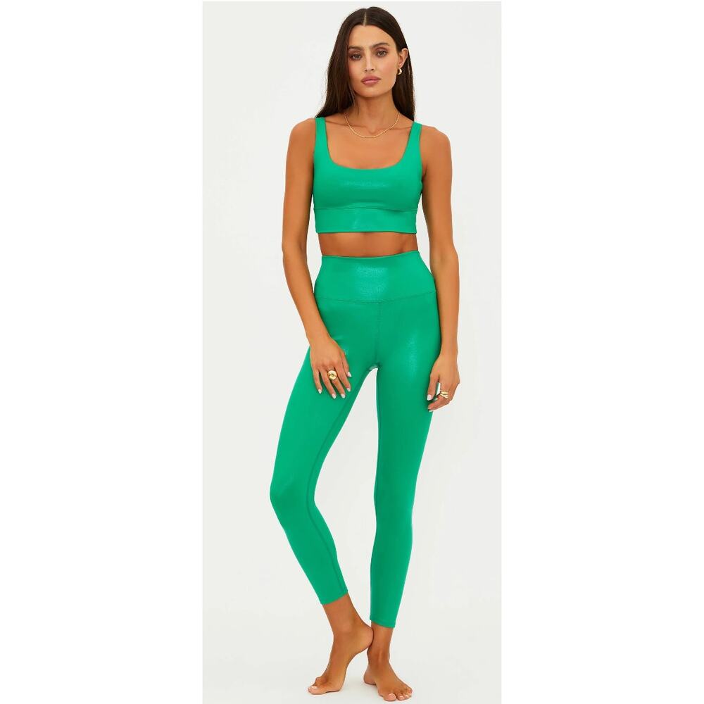 Beach Riot Piper Active Set Womens S/M Green NWOT Shiny High Waist Legging Bra